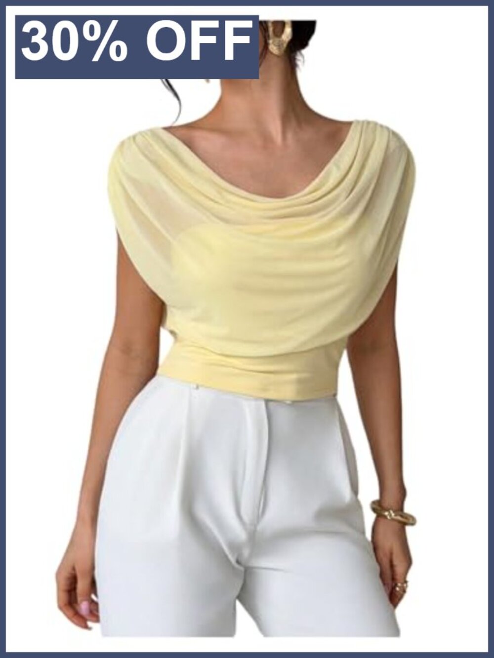 Women's Sheer Mesh Draped Cape Top Y2K Ruched Cinched Waist Crop Tee